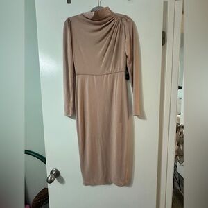 Express Long Sleeve Midi Dress in Nude Blush